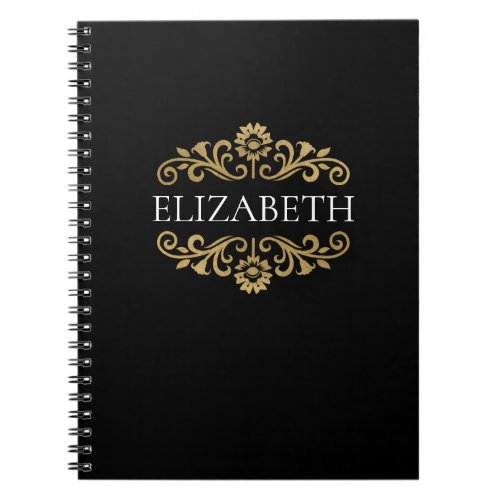 Elegant Monogram Black Gold Spiral Photo Notebook