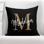 Elegant Monogram Black Gold Stylish Girly Script Throw Pillow<br><div class="desc">Elegant Monogram Black Gold Stylish Girly Script Throw Pillow. Easily personalize this modern elegant throw pillow with your custom monogram and name.</div>