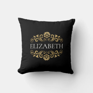 Elegant Monogram Black Gold Throw Pillow
