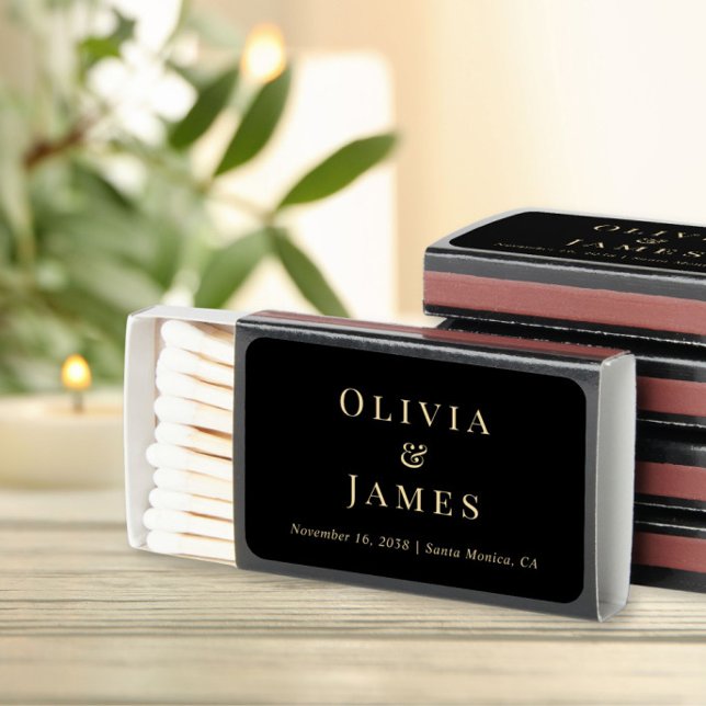Elegant Monogram Black Gold Wedding Favor Matchboxes (Creator Uploaded)