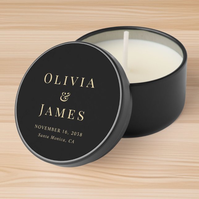 Elegant Monogram Black Gold Wedding Mini Candle Favors (Creator Uploaded)