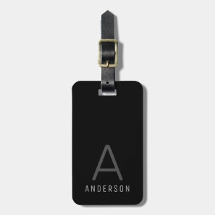 Elegant Monogram Black Gray Custom Luggage Tag
