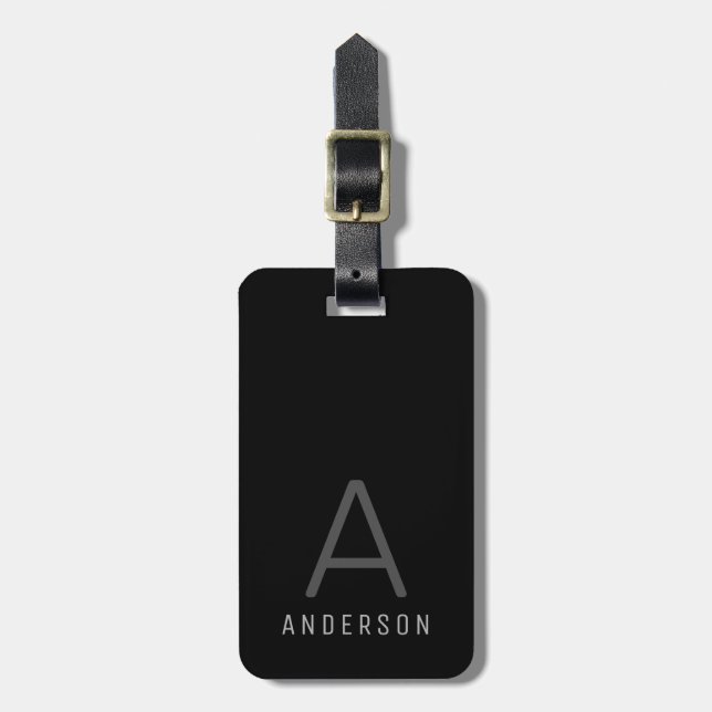Elegant Monogram Black Gray Custom  Luggage Tag (Front Vertical)