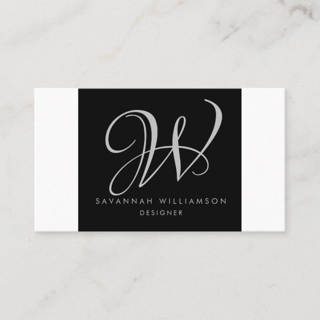 Elegant Monogram Black Grey Designer Business Card (Front)