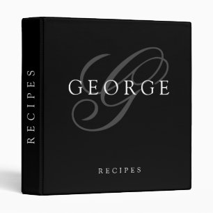Elegant Monogram Black Grey Name Recipe 3 Ring Binder