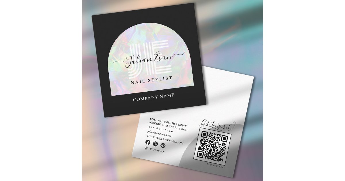 Elegant Monogram Black Holographic Business Card | Zazzle