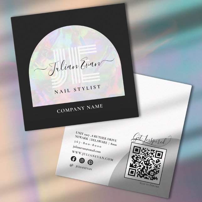 Elegant Monogram Black Holographic Business Card (Creator Uploaded)