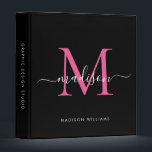 Elegant Monogram Black Hot Pink Office School 3 Ring Binder<br><div class="desc">Elegant Monogram Black Hot Pink White Script Name Home Office Professional Work Back to School Recipe 3 ring binder</div>