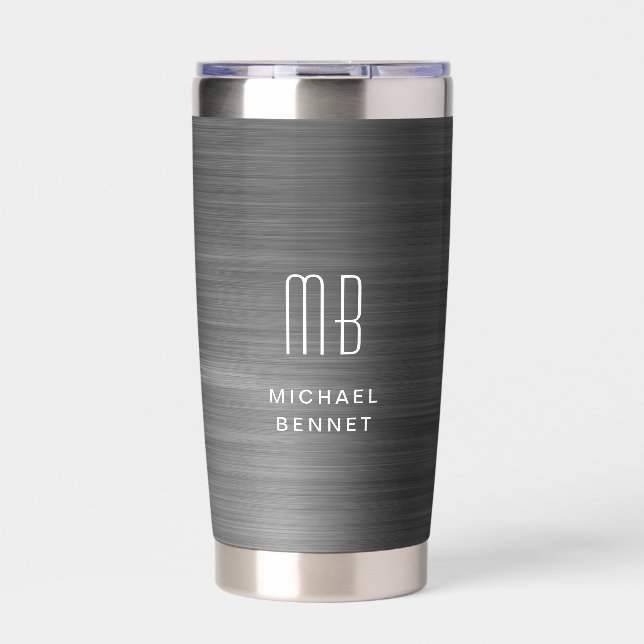Elegant Monogram Black Insulated Tumbler (Front)
