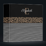 Elegant Monogram black Leopard Animal Print 3 Ring Binder<br><div class="desc">An elegant black leopard animal print and black and white striped monogram 3 ring binder. Pretty for the office and So fun for back to school! Add your name and initial. Designed for you by Blackberry Boulevard.</div>