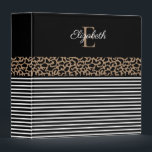 Elegant Monogram black Leopard Animal Print 3 Ring Binder<br><div class="desc">An elegant black leopard animal print and black and white striped monogram 3 ring binder. Pretty for the office and So fun for back to school! Add your name and initial. Designed for you by Blackberry Boulevard.</div>