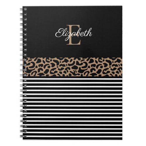 Elegant Monogram black Leopard Animal Print Notebook