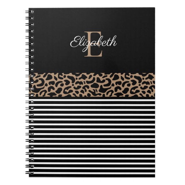 Elegant Monogram black Leopard Animal Print Notebook (Front)