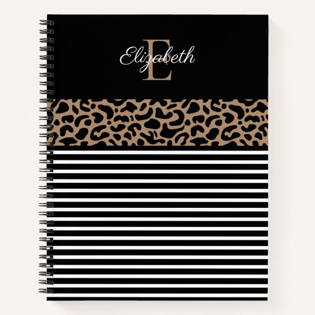 Elegant Monogram black Leopard Animal Print Notebook (Front)