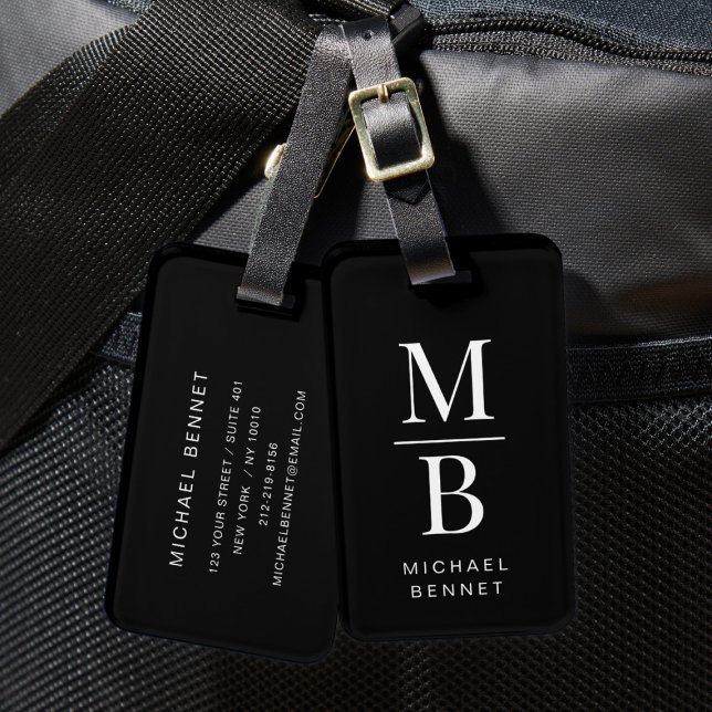 Elegant Monogram Black Luggage Tag (Elegant Monogram Black Luggage Tag)