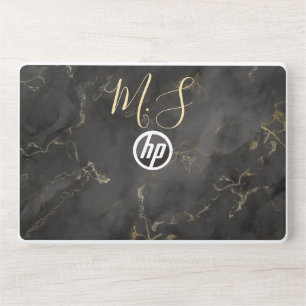 Elegant monogram black marble stone Laptop skin