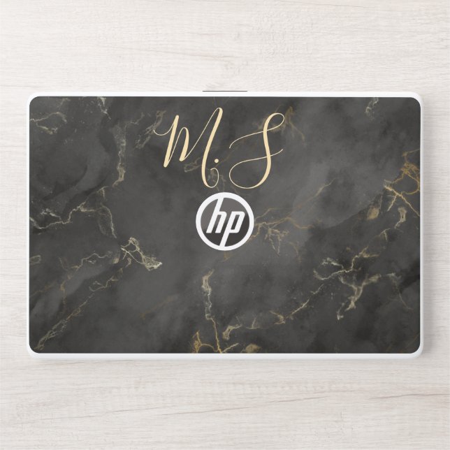 Elegant monogram black marble stone Laptop skin (Front)