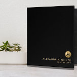 Elegant Monogram Black Metallic Gold Office School 3 Ring Binder<br><div class="desc">Elegant Modern Black Metallic Gold Brushed Metal Monogram Medallion Initial Name Title Custom Text Notebook Home Office Professional Work Back to School Recipe 3 ring binder</div>