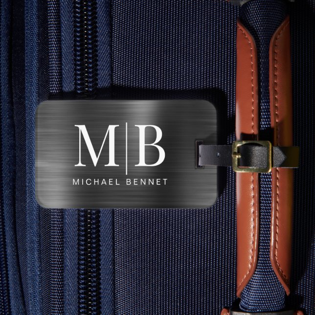 Elegant Monogram Black Metallic Luggage Tag (Front Insitu 4)