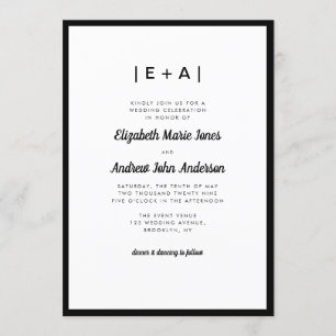 Elegant Monogram Black Modern Bold Wedding Invitation