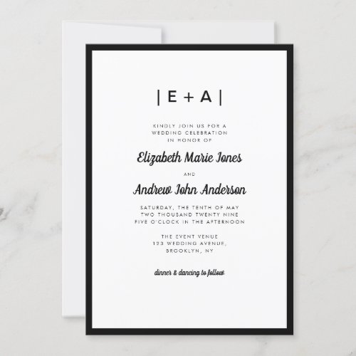 Elegant Monogram Black Modern Bold Wedding Invitation