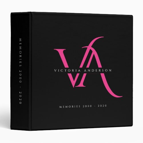 Elegant Monogram Black Pink Modern Custom Album 3 Ring Binder