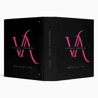 Elegant Monogram Black Pink Modern Custom Album 3 Ring Binder | Zazzle