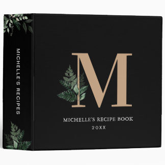 Elegant monogram Black recipe book 3 Ring Binder