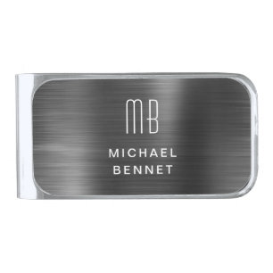 Elegant Monogram Black Silver Finish Money Clip