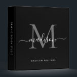 Elegant Monogram Black Silver Gray Office School 3 Ring Binder<br><div class="desc">Elegant Monogram Black Silver Gray White Script Name Home Office Professional Work Back to School Recipe 3 ring binder</div>
