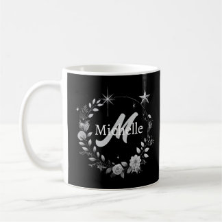 Elegant Monogram Black Silver Script Coffee Mug
