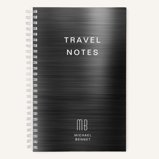 Elegant Monogram Black Travel Notebook (Front)