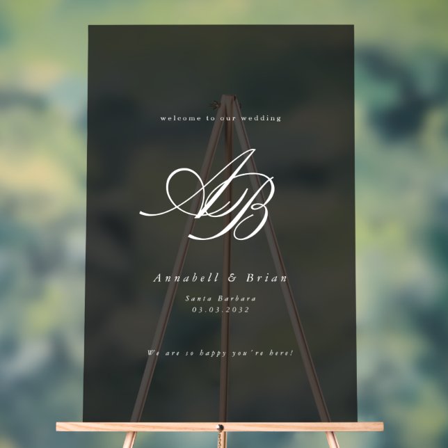 Elegant Monogram Black Wedding Acrylic Sign (Neutral)