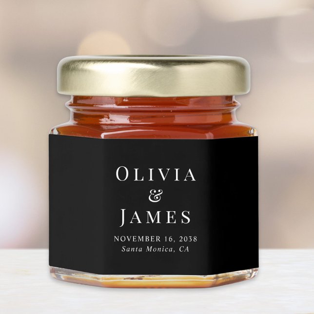 Elegant Monogram Black Wedding Honey Jar Favors (Creator Uploaded)