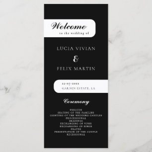 Elegant Monogram Black Wedding Program