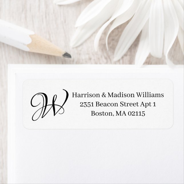 Elegant Monogram black white custom Return Address Label (Insitu)