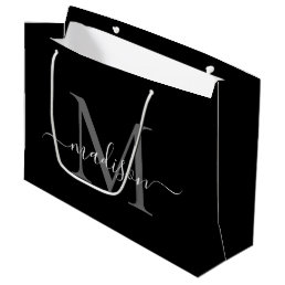 Elegant Monogram Black White Elegant Script Name Large Gift Bag