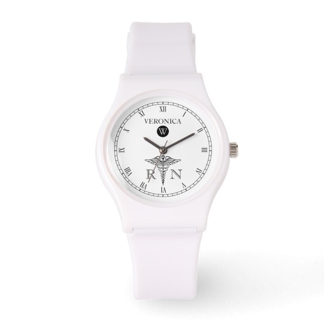 Elegant Monogram Black|White Face Nurse Watch (Front)