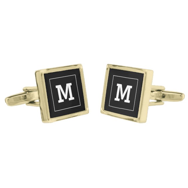 Elegant Monogram Black white Gold Cufflinks (Angled)
