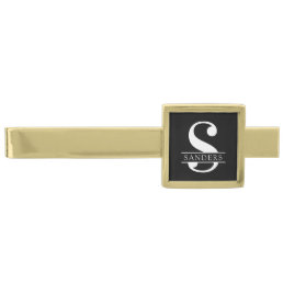 Elegant Monogram | Black White Gold Finish Tie Bar