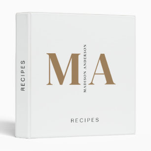 Elegant Monogram Black White Gold Name Recipe 3 Ring Binder