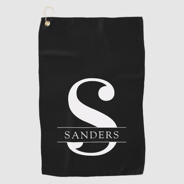 Elegant Monogram | Black White Golf Towel (Front)