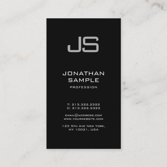 Elegant Monogram Black White Minimalist Plain Business Card (Front)