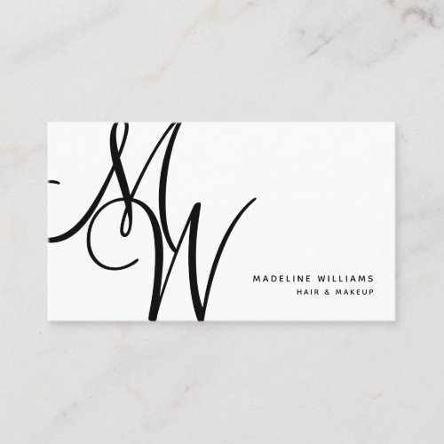 Elegant Monogram Black White Modern Script Initial Business Card
