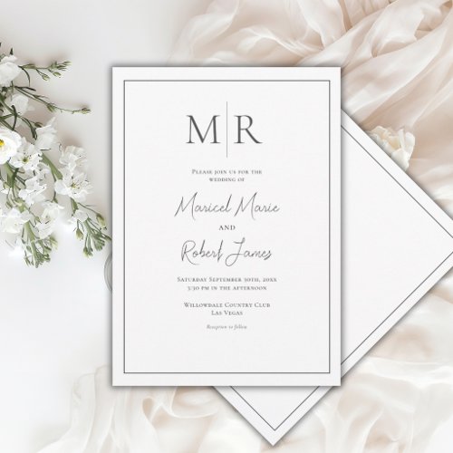 Elegant Monogram Black & White Modern Wedding Invitation