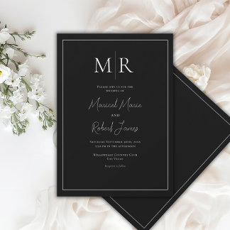 Elegant Monogram Black & White Modern Wedding Invitation