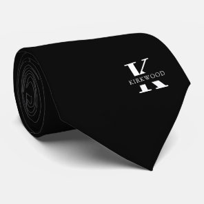 Elegant Monogram | Black White Neck Tie
