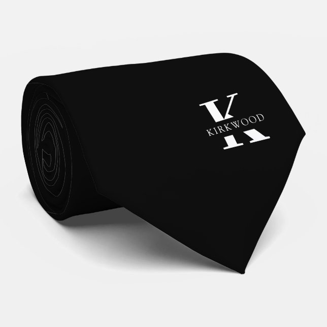 Elegant Monogram | Black White Neck Tie (Rolled)