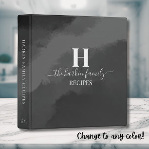 Elegant Monogram Black White Recipe 3 Ring Binder