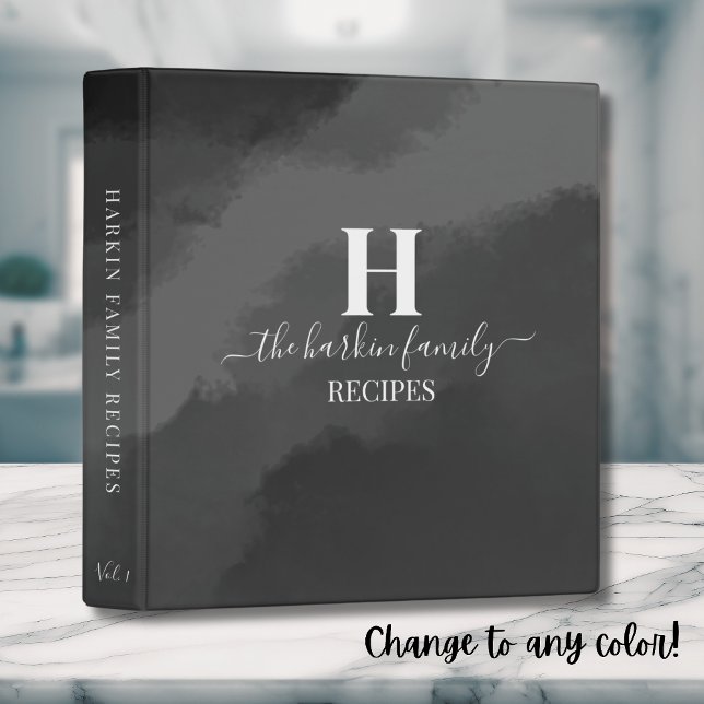 Elegant Monogram Black White Recipe 3 Ring Binder (Elegant Monogram Black White Recipe 3 ring binder)